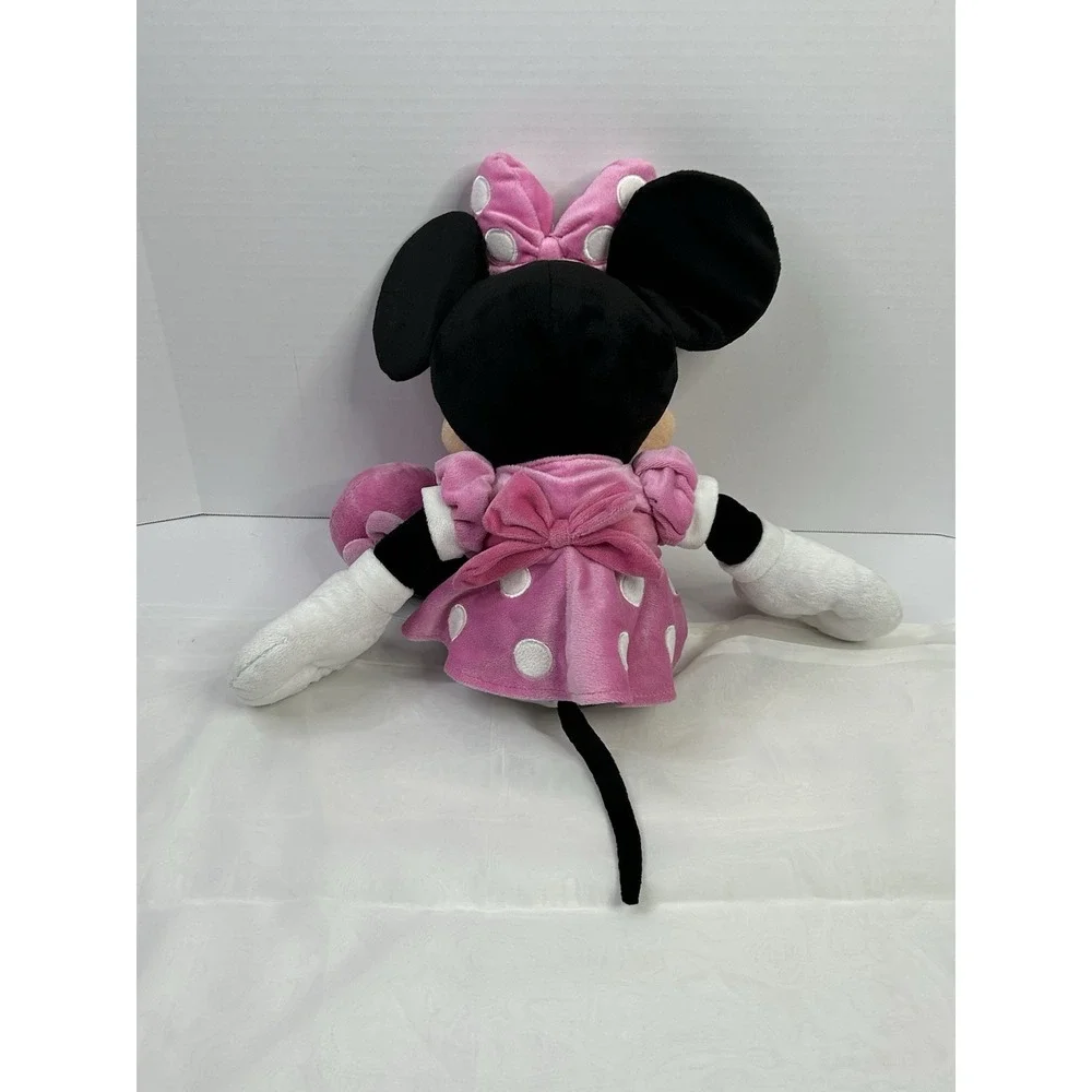 Disney Store Minnie Mouse Plush Toy Stuffed Animal Pink Polka Dot Dress Bow 16